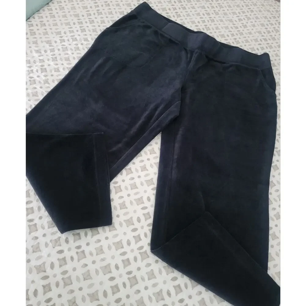 Denim & Co Size Petite 1X Black Active Velour Straight Leg Pants A712026 NWOT